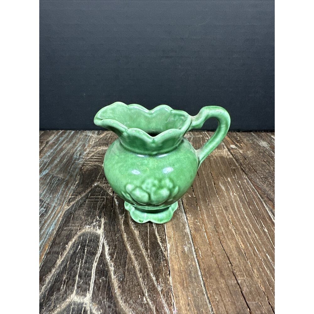 Vintage Camark Miniature Green Pitcher with Embossed Fruit Embelished USA